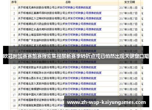 欧冠附加赛赛前赛程密集提醒新赛季转折点或已悄然出现关键窗口期 欧冠附加赛赛前赛程密集提醒新赛季转折点或已悄然出现关键窗口期